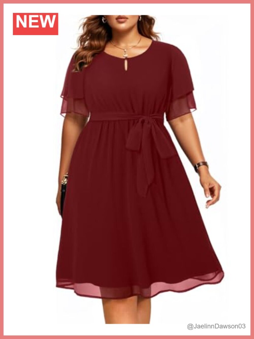 Plus Size Chiffon Semi-Formal Cocktail Dress Flutter Sleeve Knee Length